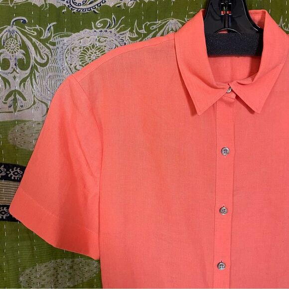 NWT Theory Bright Coral Galena Linen Midi Dress Size 2 - Picture 5 of 16